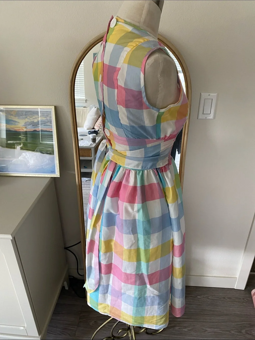 Vintage 1960s Rainbow Plaid Fit and Flare Dress - Picture 11 of 15